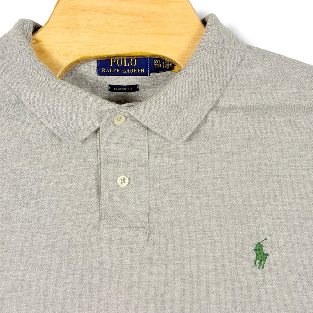 Polo Ralph Lauren Polo Shirt Mens XXL Grey Classic Fit Cotton Pique Green Pony